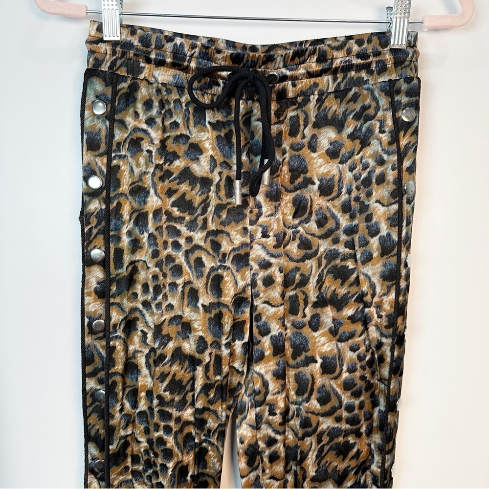 The Kooples Abstract Animal Print Side Snap Track Pants Leopard Brown - Picture 4 of 11